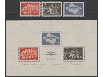 Chorvatsko 1945, Mi. 170-2 + Bl. 8, xx Divize - série a aršík