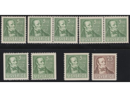 Švédsko 1939, Mi. 253-4 A, B, Dl, Dr, B/Dr, Dl/B, xx Ling