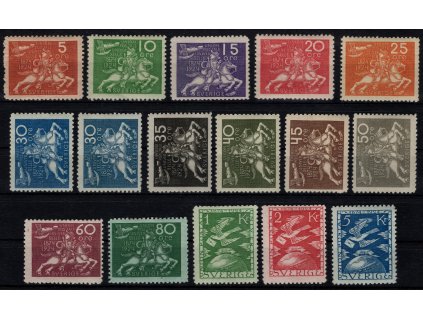 Švédsko 1924, Mi. 159-73 a + b, x UPU, 30 ö obě barvy