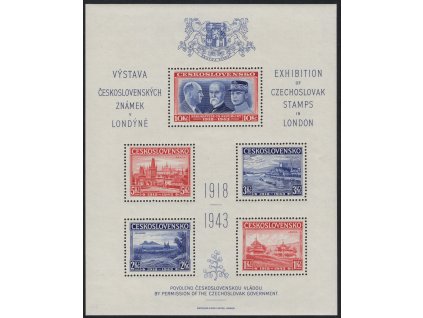 ČSR I 1943, xx Londýnský aršík, desky D/D, stádium perforačního rámce č. 2, méně častá kombinace