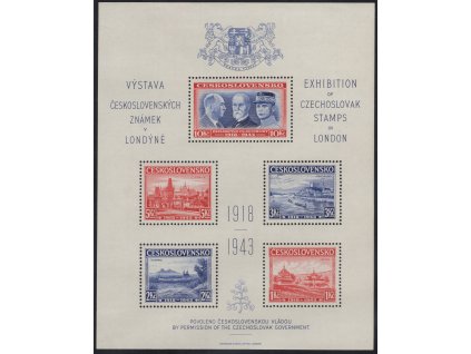 ČSR I 1943, xx Londýnský aršík, desky A/C, stádium perforačního rámce č. 3