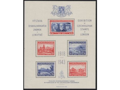 ČSR I 1943, xx Londýnský aršík, desky C/C, stádium perforačního rámce č. 3, vlevo čárky rozměřovacích křížků