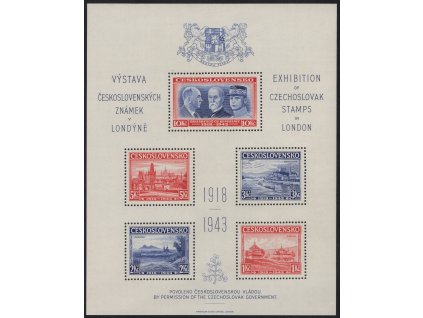 ČSR I 1943, xx Londýnský aršík, desky D/D, stádium perforačního rámce č. 3