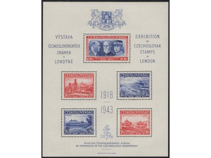 ČSR I 1943, xx Londýnský aršík, desky A/C, stádium perforačního rámce č. 4