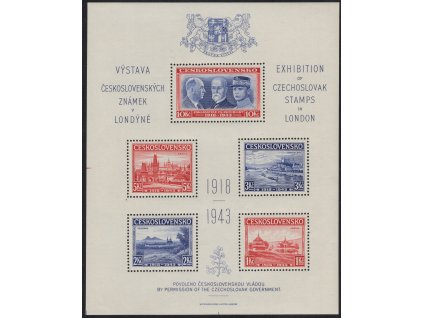 ČSR I 1943, xx Londýnský aršík, desky A/C, stádium perforačního rámce č. 4, dole - vlevo a uprostřed - čárky rozměřovacích křížků