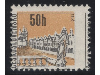 ČSR II 1966, Pof. 1564, x 50 h Telč, VV4 - posun zoubkování, na lepu velké stopy po přilepení na papír