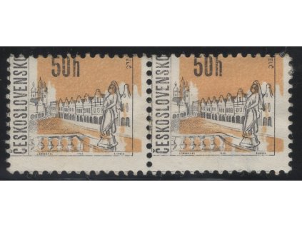 ČSR II 1966, Pof. 1564, x 50 h Telč, VV4 - posun hnědé i zoubkování, 2-páska, na lepu velké stopy po přilepení na papír