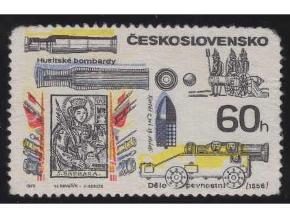 ČSR II 1970, Pof. 1835, (x) 60 h Zbraně, velký posun žluté a  modré, stav po skartaci