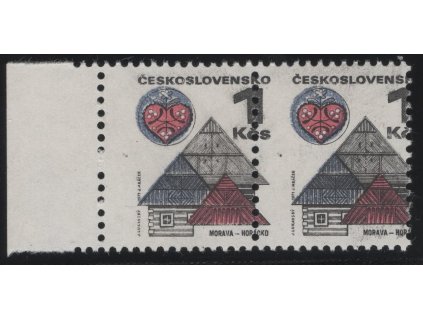 ČSR II 1970, Pof. 1875 ya, xx 1 Kčs Horácko, krajová 2-páska s výrazným posunem zoubkování až do poloviny nominální hodnoty