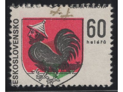 ČSR II 1971, Pof. 1888, (x) 60 h Česká Třebová, výrazný posun zelené barvy nahoru a a zlaté dolů, a posun zoubkování - název města nahoře místo dole