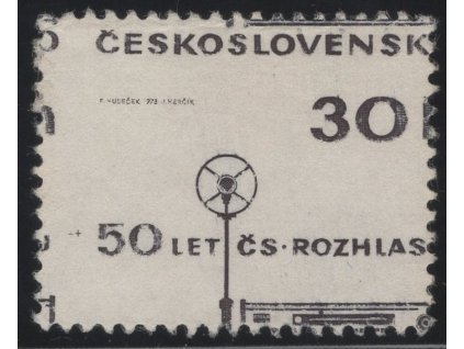 ČSR II 1973, Pof. 2026, (x) 30 h Rozhlas, bez HT barev, velký posun zoubkování - název státu nahoře místo dole, vlevo část další známky, stav po skartaci