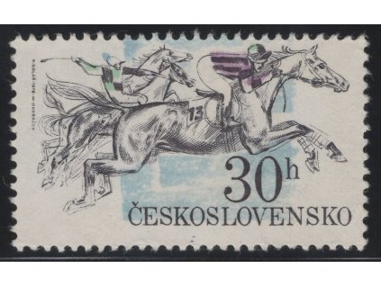 ČSR II 1978, Pof. 2342, (x) 30 h Dostihy, posun zoubkování - nahoře až do obrazu známky