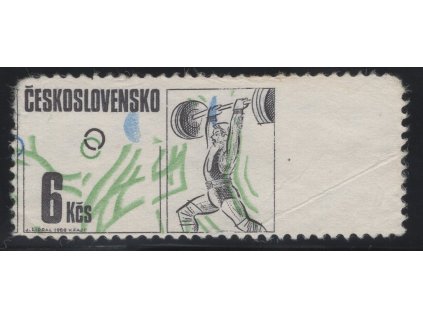 ČSR II 1988, Pof. 2828, (x) 6 Kčs OH, bez červené a růžové HT barvy, výrazný posun modré a zelené, výrazný posun zoubkování až do třetiny obrazu známky, stav po skartaci