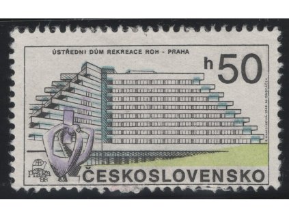 ČSR II 1988, Pof. 2853, (x) 50 h Praha - současná, posun zoubkování - dole až k obrazu známky, posun modré, stav po skartaci