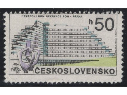 ČSR II 1988, Pof. 2853, (x) 50 h Praha - současná, posun zoubkování - nahoře až k obrazu známky, posun modré a fialové, dv
