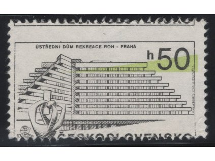ČSR II 1988, Pof. 2853, (x) 50 h Praha - současná, bez modré a fialové HT barvy, velmi výrazný posun zelené, velký posun zoubkování - polovina názvu státu nahoře a polovina dole, stav po skartaci