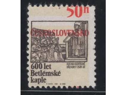 ČSR II 1991, Pof. 2968, (x) 50 h Betlémská kaple, velký posun červené HT barvy - nominální hodnota je nahoře místo dole
