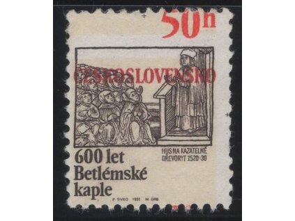 ČSR II 1991, Pof. 2968, (x) 50 h Betlémská kaple, velký posun červené HT barvy - nominální hodnota je nahoře místo dole, kzy