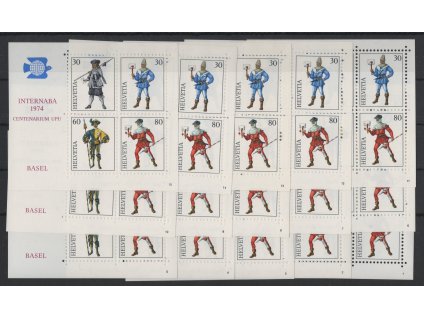 Švýcarsko 1974, Mi. Bl. 22 (1020-3), xx aršík UPU, kompletní sestava všech 15 aršíkových polí