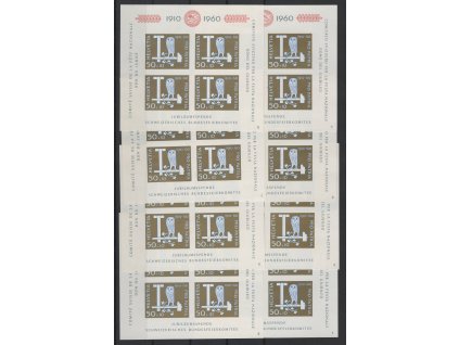 Švýcarsko 1960, Mi. Bl. 17 (719), xx aršík Pro Patria, kompletní sestava všech 8 aršíkových polí, ojediněle dv