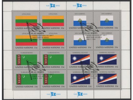 OSN - New York 1999, Mi. 797-804, O Vlajky (XIII), dva celé přepážkové listy s razítkem dne vydání