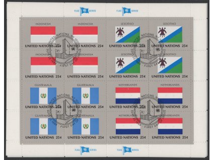 OSN - New York 1989, Mi. 579-94, O Vlajky (X), čtyři celé přepážkové listy s razítkem dne vydání