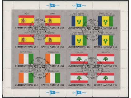 OSN - New York 1988, Mi. 553-68, O Vlajky (IX), čtyři celé přepážkové listy s razítkem dne vydání
