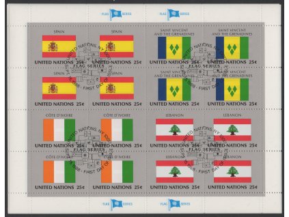 OSN - New York 1988, Mi. 553-68, O Vlajky (IX), čtyři celé přepážkové listy s razítkem dne vydání