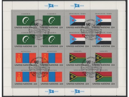OSN - New York 1987, Mi. 524-39, O Vlajky (VIII), čtyři celé přepážkové listy s razítkem dne vydání