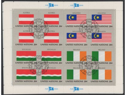 OSN - New York 1982, Mi. 397-412, O Vlajky (III), čtyři celé přepážkové listy s razítkem dne vydání