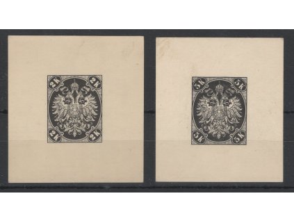 Rakousko - Bosna Hercegovina 1900, Mi. 22-3 ZT, (x) 2 a 5 K, zkusmé tisky v černé barvě, v podobě aršíků, koncovky