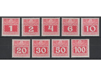 Rakousko Doplatní 1908, Mi. P34-44x, x Velká čísla, křídovaný papír, komplet 9 ks