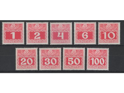 Rakousko Doplatní 1908, Mi. P34-44x, xx Velká čísla, křídovaný papír, komplet 9 ks