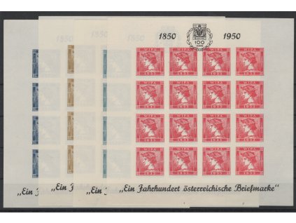 Rakousko 1950, (x) novotisk Merkur, čtyři aršíky, v katalogu ANK na s. 583, dv