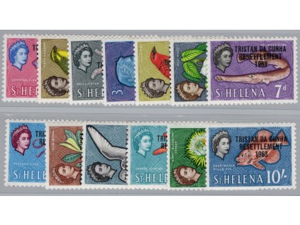 Tristan da Cunha 1963, Mi. 55-67, x přetisk, s nálepkou
