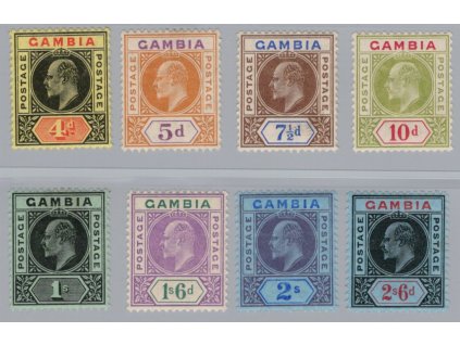 Gambie 1909, Mi. 56->, x 4 d - 2,6 s, sestava 8 ks