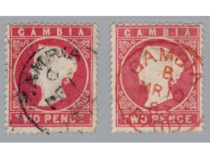 Gambie 1880, Mi. 6, O 1 d, 2 ks - černé a červené O