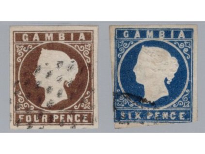 Gambie 1869, Mi. 1-2, O 4 a 6 d, č. 2 tenká - sleva!