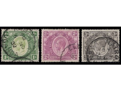 Keňa a Uganda 1922, Mi. 10 + 11 + 13a, O 1 + 2 + 3 s, poštovní O!, 3 s černá!, KC SG 60 £