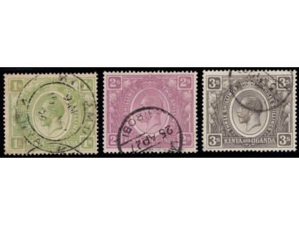 Keňa a Uganda 1922, Mi. 10 + 11 + 13a, O 1 + 2 + 3 s, poštovní O!, 3 s černá!, KC SG 60 £