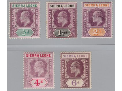 Sierra Leone 1904, Mi. 55->, x 0,5 ->, 5 hodnot, různá jakost lepu