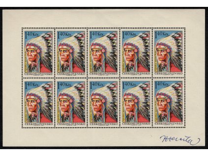 ČSR II 1966, Pof. PL 1541, xx PL Indián, kousek celulózy v lepu, jinak luxusní jakost, s podpisem rytce J. Herčík