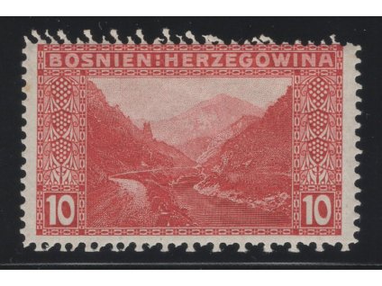 Rakousko - Bosna Hercegovina 1906, Mi. 34, x 10 h Výplatní, dvojité zoubkování nahoře a dole