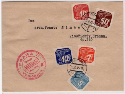 BuM 1943, ⌧︎ filatelistický výrobek, vyplaceno jako dopis v místě (80 h) + 4 h