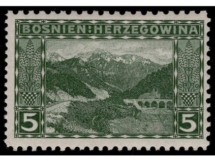 Rakousko - Bosna a Hercegovina 1906, Mi. 32, x 5 h, Řz 9:10:10:12, dvě nálepky