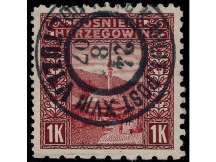 Rakousko - Bosna a Hercegovina 1906, Mi. 42, O 1 K, Řz 9:9:6:12, z poštovního provozu