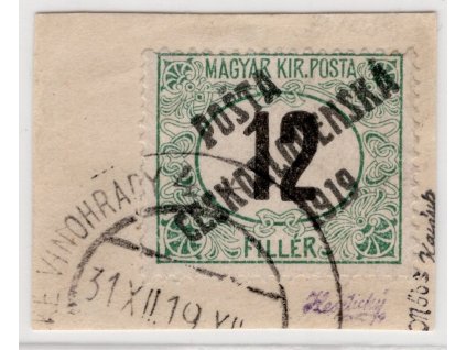 ČSR I 1919, Pof. 129, △ 12f PČ - černé číslo I. typ (hezky centrovaný přetisk)