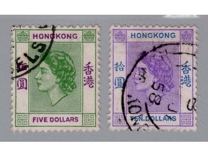 Čína - Hong Kong 1954, Mi. 190-1, O 5 a 10$ Alžběta