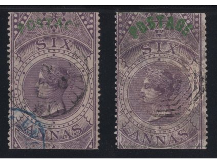 Indie 1866, Mi. 23 I+II, O 6A přetisk
