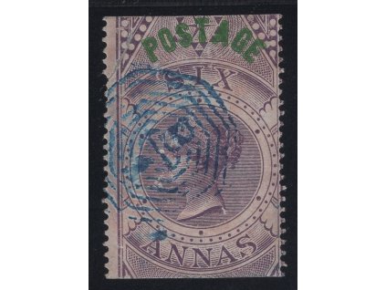 Indie 1866, Mi. 23 I, O 6A přetisk (natržená)